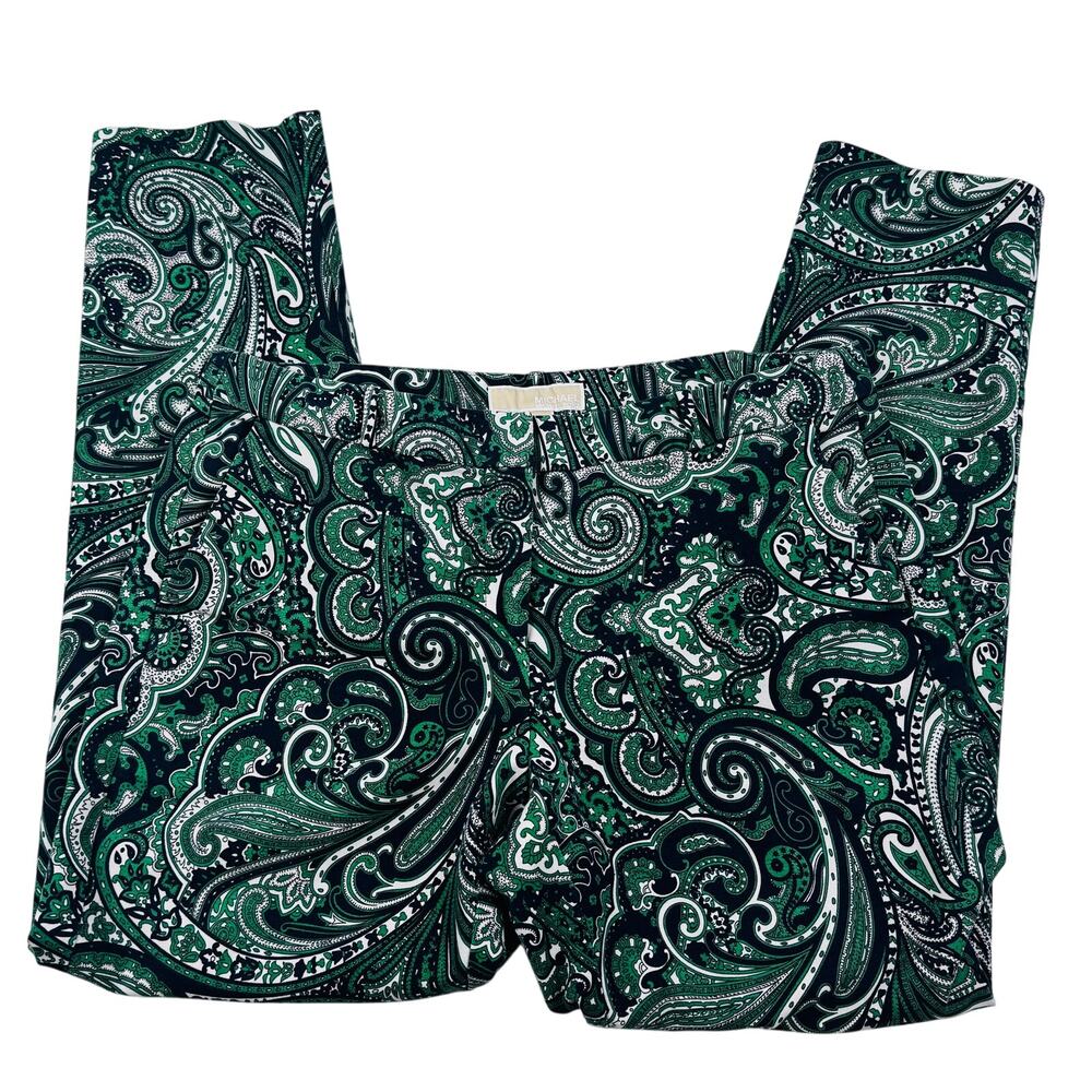 Michael Michael Kors Cotton Stretch Paisley Print Straight Leg Pants Women's 10 - Picture 2 of 7